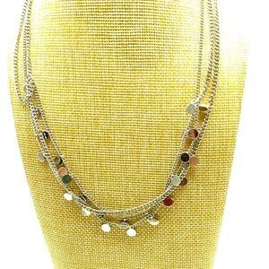 Designer Dainty Multi-Strand Chain Necklace Small Radial Disc Dangles Silver-ton